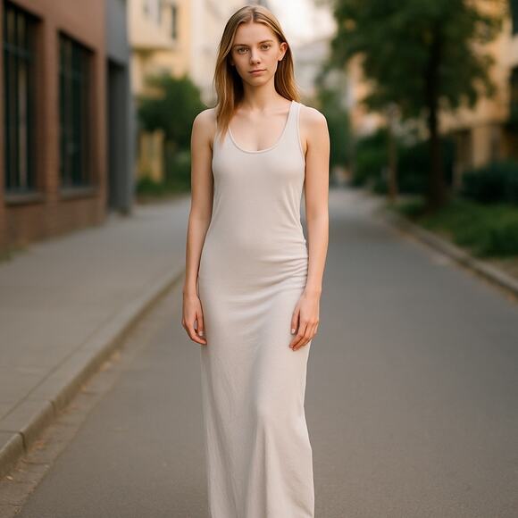 Athleta Dresses & Skirts - Athleta Playa Pale Gray Racerback Bodycon Maxi Dress with Side Ruching Size M